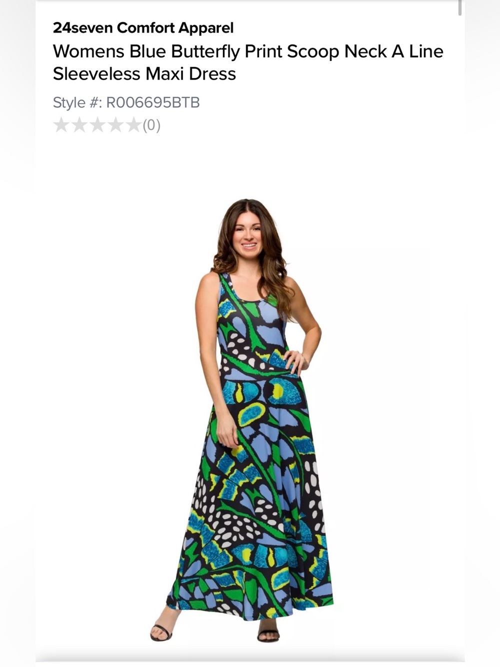 24/7 Comfort Apparel Sleeveless Maxi Dress in Blue & Green Abstract Print